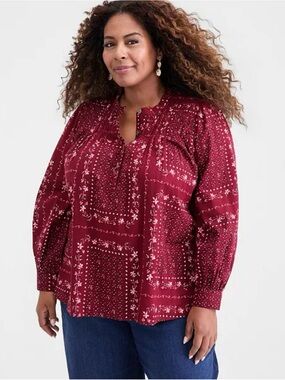 NWT Style & Co Plus Size Cotton Smocked-Yoke Top